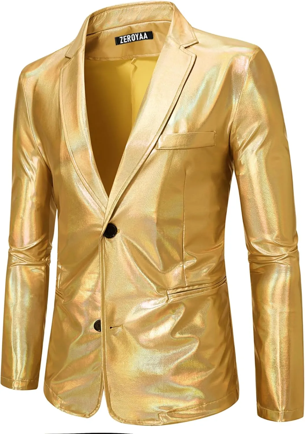 ZEROYAA Men's Metallic Shiny Suits Disco Sequin Blazer and Pants 2 Piece Sets for Party Prom
