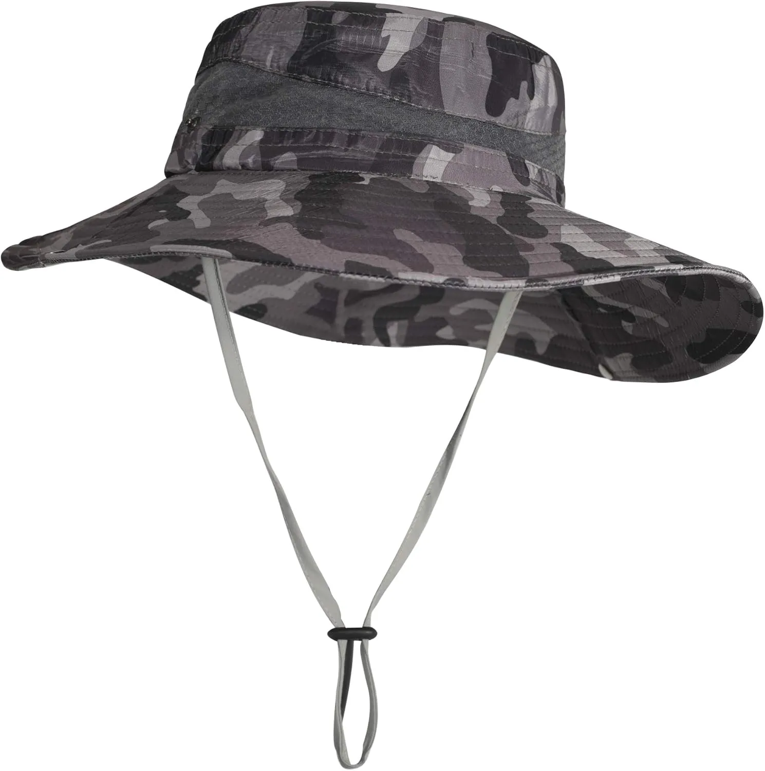 ZLYC Mens Waterproof Camo Sun Hat Wide Brim Packable Outdoor Mesh Fishing Bucket Hats