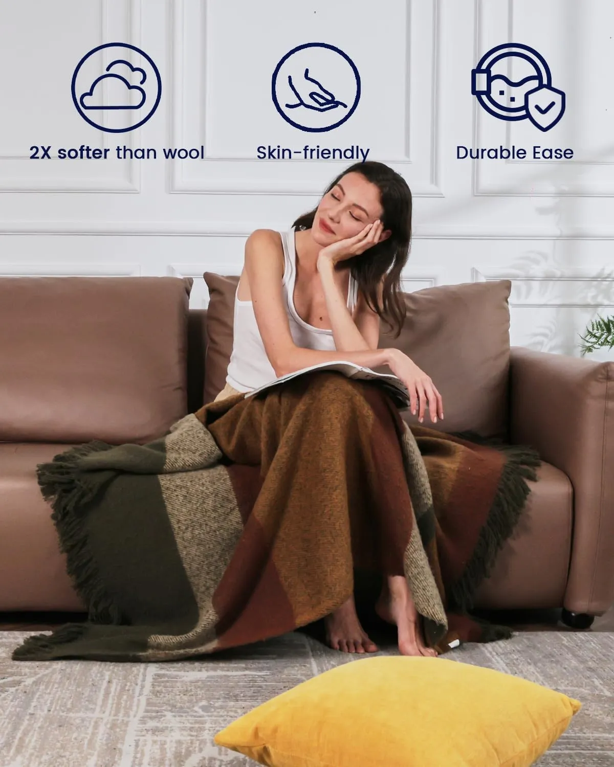 ZonLi Throw Blanket, 50" x 60" Yellow Decorative Classic Blankets with Tassel for Couch, Bed, Sofa, Chair, Outdoor, Cozy Warm Lightweight Blankets (Brown & Yellow)