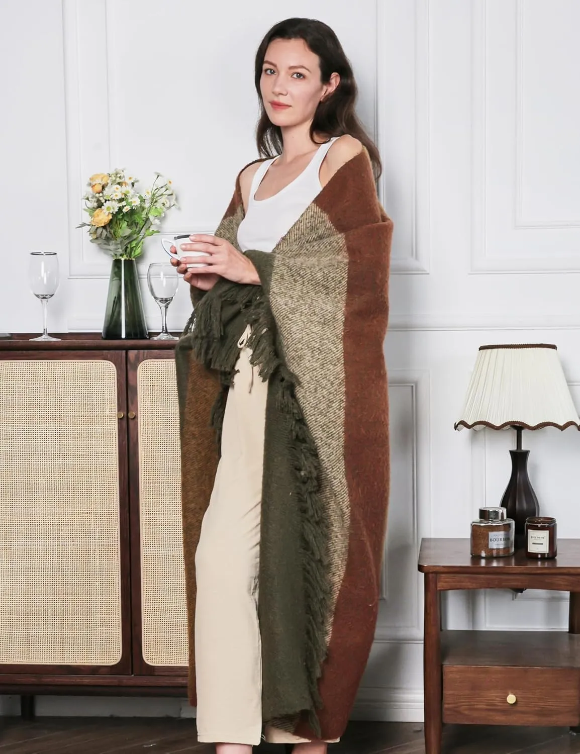 ZonLi Throw Blanket, 50" x 60" Yellow Decorative Classic Blankets with Tassel for Couch, Bed, Sofa, Chair, Outdoor, Cozy Warm Lightweight Blankets (Brown & Yellow)