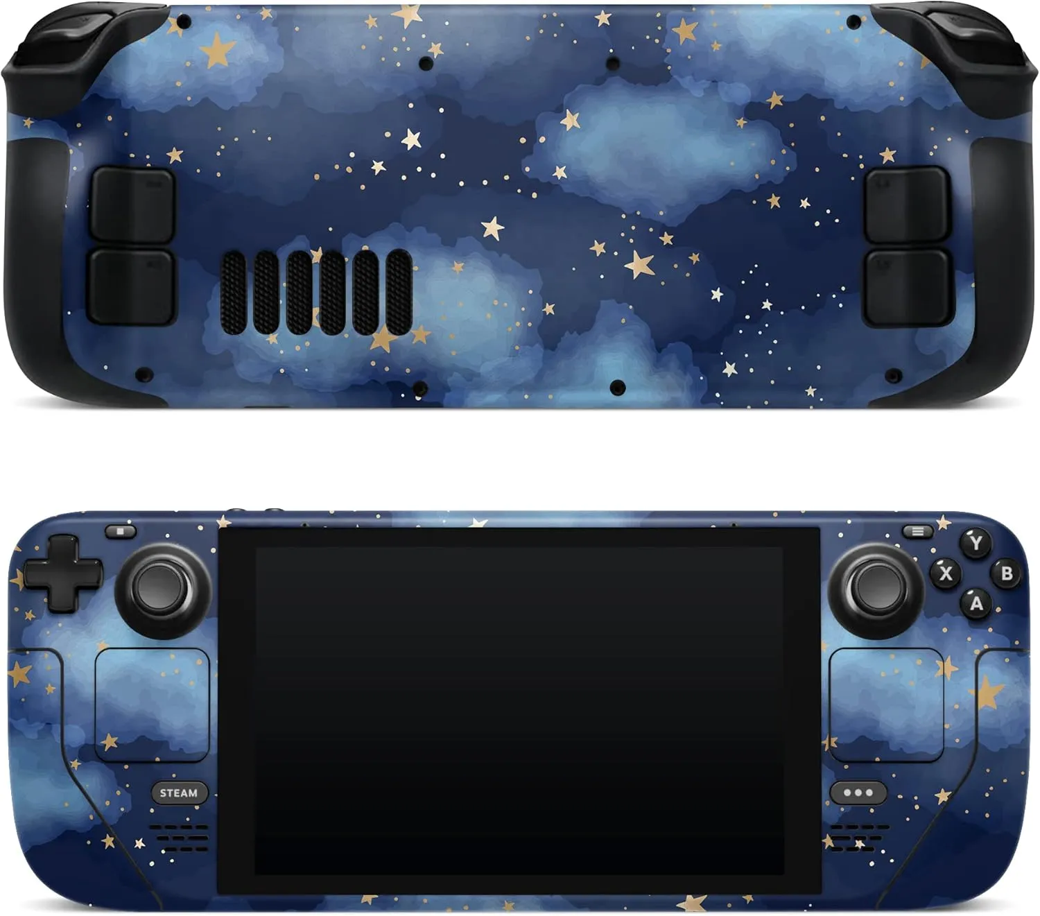 ZOOMHITSKINS Compatible with Steam Deck Skin Pink Cover, Blue Sky Night Stars Clouds Golden Navy Dark, 3M Vinyl Decal Sticker Wrap, Made in The USA