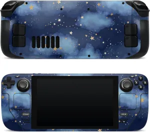 ZOOMHITSKINS Compatible with Steam Deck Skin Pink Cover, Blue Sky Night Stars Clouds Golden Navy Dark, 3M Vinyl Decal Sticker Wrap, Made in The USA