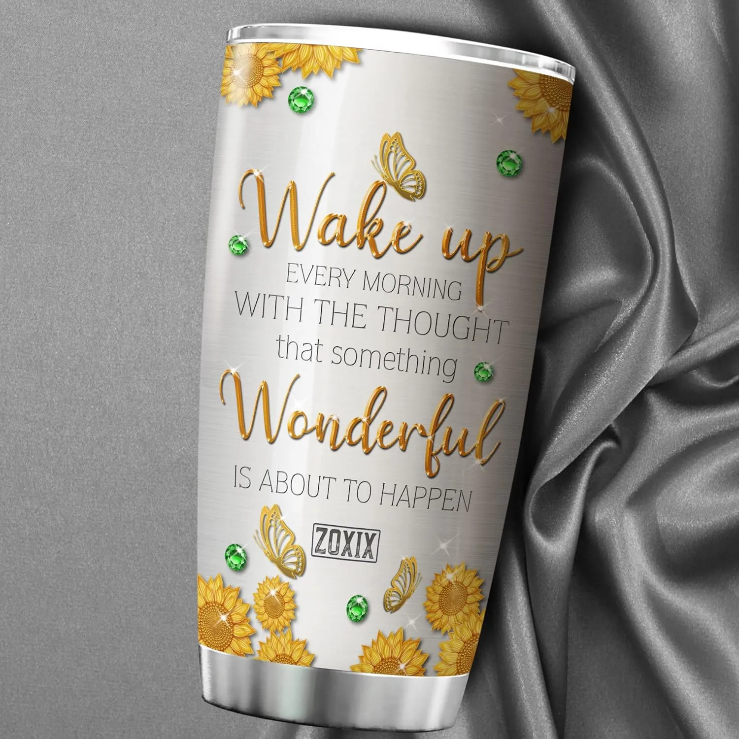 ZOXIX Elephant Insulated Tumbler 20oz Jewelry Style Wake Up Every Morning Motivation Coffee Mugs For Women Stainless Steel Cup With Lid Sunflower Animal Print Tumbler Elephant Gift