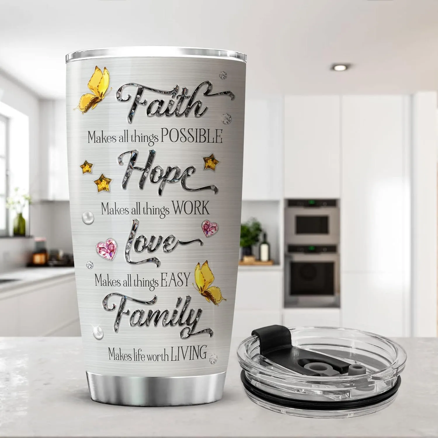 ZOXIX Insulated Coffee Tumbler Personalized Name Cup 20oz Jewelry Style Faith Makes All Things Possible Custom Christian Gifts Inspiration Religious Stainless Steel Cups For Women