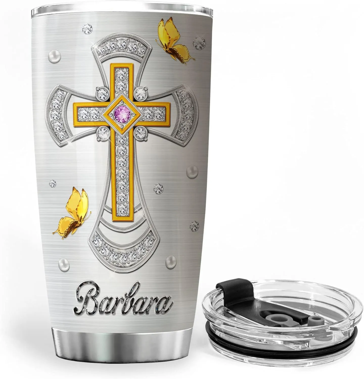 ZOXIX Insulated Coffee Tumbler Personalized Name Cup 20oz Jewelry Style Faith Makes All Things Possible Custom Christian Gifts Inspiration Religious Stainless Steel Cups For Women