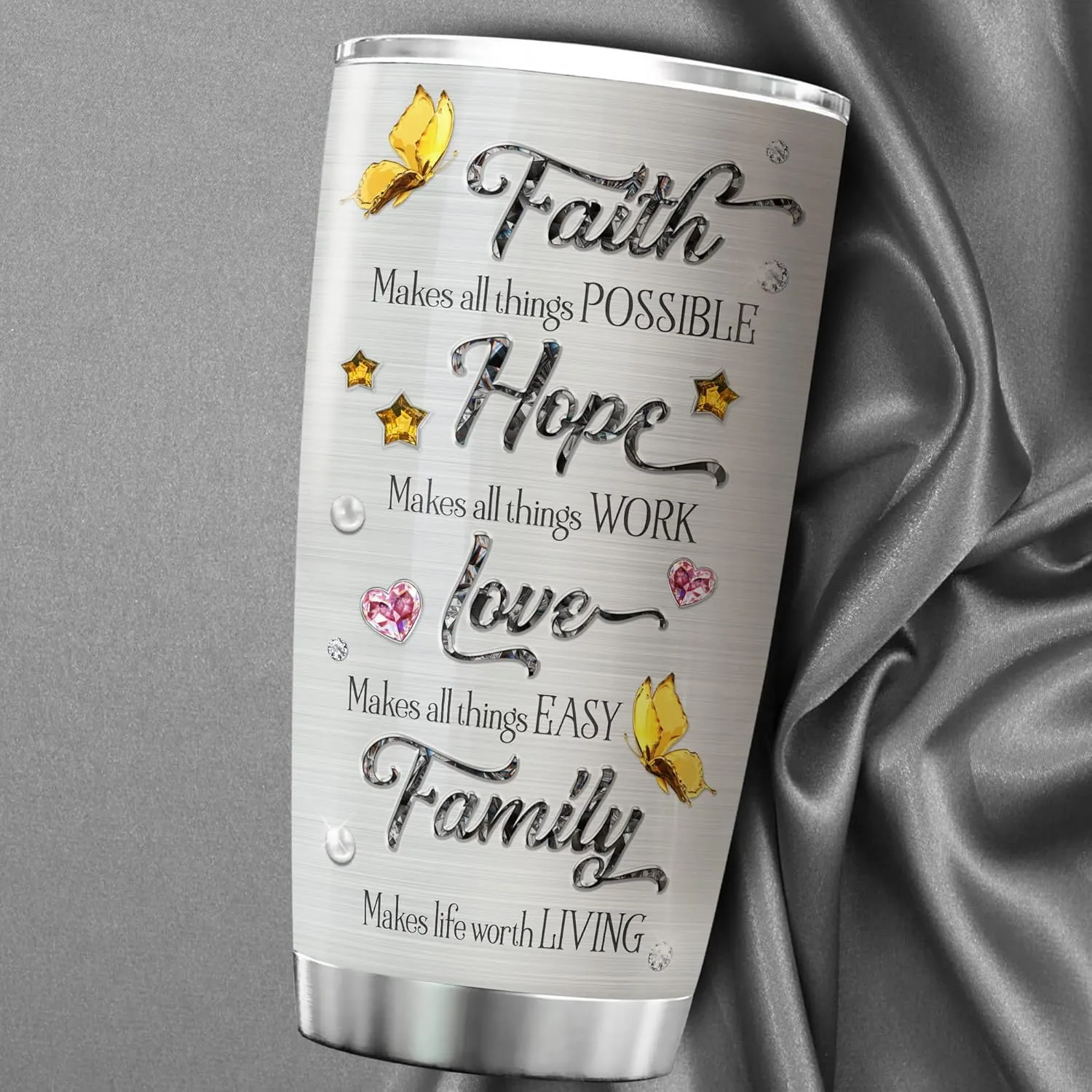 ZOXIX Insulated Coffee Tumbler Personalized Name Cup 20oz Jewelry Style Faith Makes All Things Possible Custom Christian Gifts Inspiration Religious Stainless Steel Cups For Women